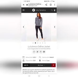 Lululemon Define Jacket Luon Denim Twill Black White